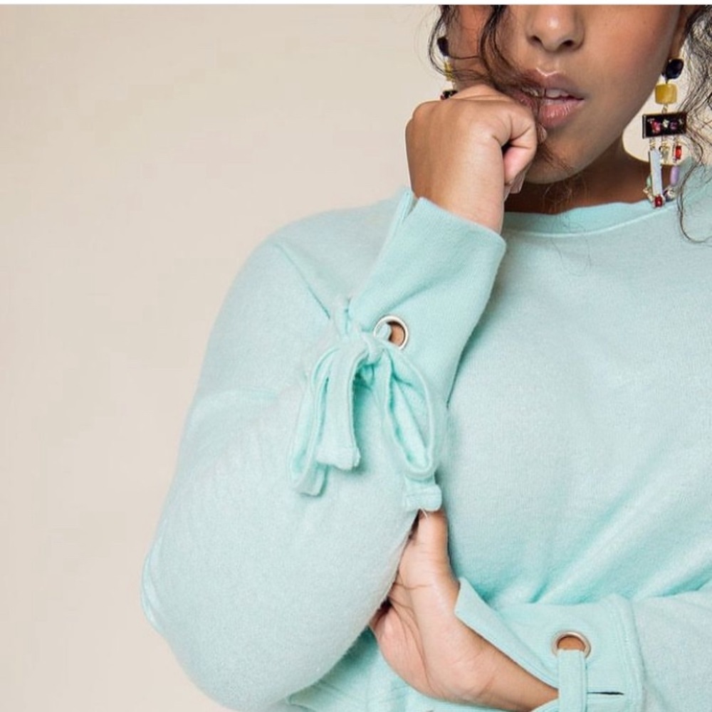 Mint Green Tie Cuff Pullover